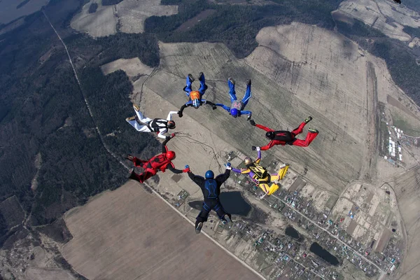 Parachutisme Groupe Parachutistes Est Dans Ciel — Photo