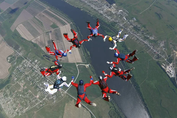 Skydivers Fizeram Uma Figura Céu — Fotografia de Stock