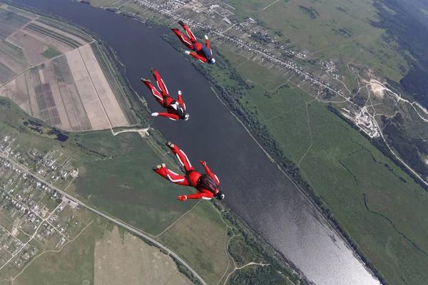 Drie Skydivers Zijn Hemel — Stockfoto