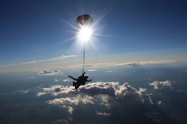 Parachutespringen Tandem Passagiers Instructeur Vliegen Samen Hemel — Stockfoto