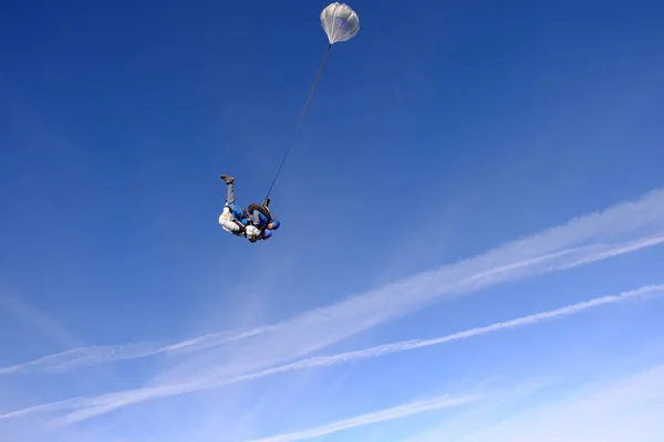 Skydiving Tandem Jump People Sky Man Woman Flying Together — Stock Photo, Image