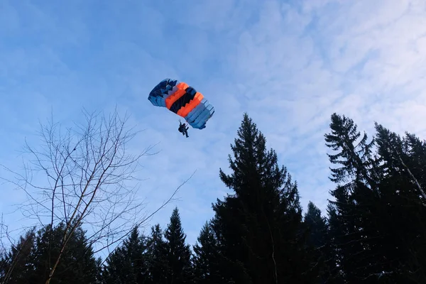 Nauwkeurigheid Skydiven Een Skydiver Landt Het Bos — Stockfoto
