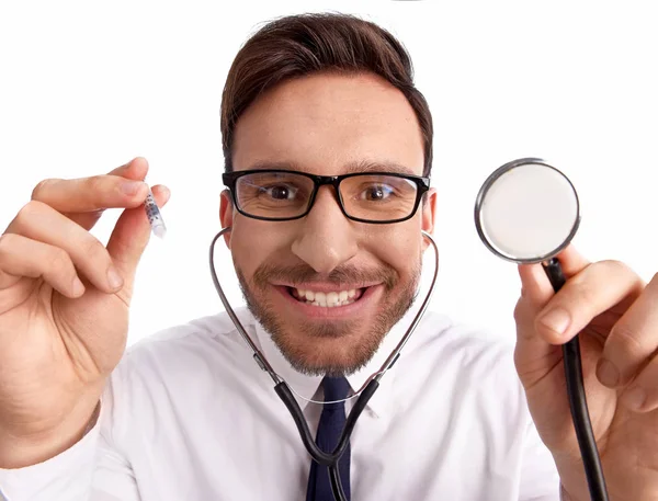 Smart Medical Doctor Glasses Stethoscope Listen Your Heart Man Lisening — Stockfoto