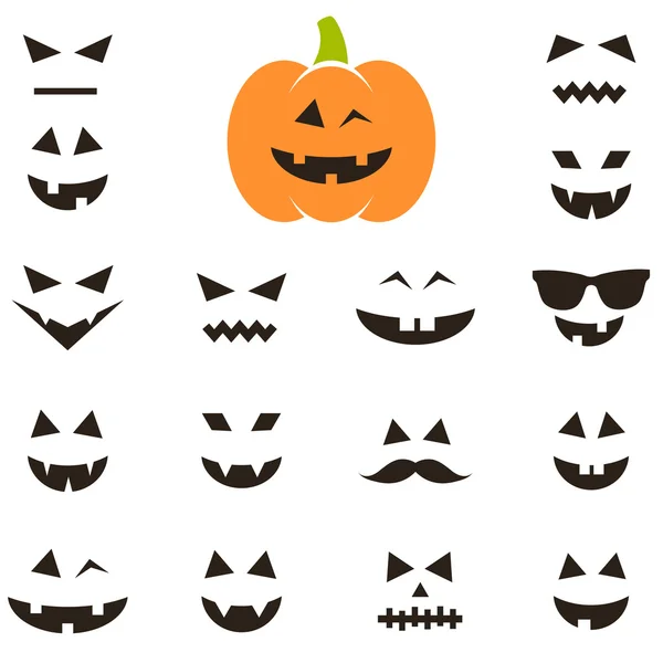 Conjunto de caras para calabaza de Halloween — Vector de stock