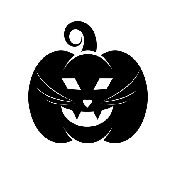 Icono negro de calabaza de gato de Halloween — Vector de stock