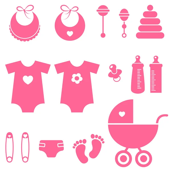 Conjunto de iconos de elementos de niña bebé — Vector de stock