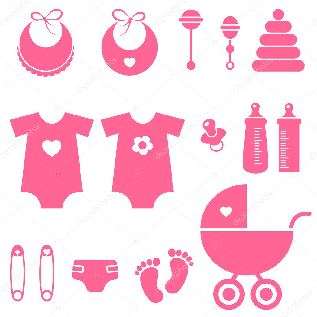 set of baby girl elements icons