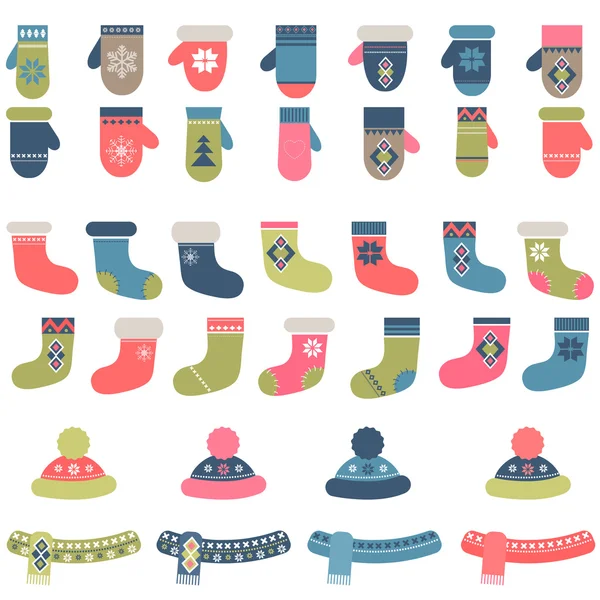 Set van winter kleding — Stockvector