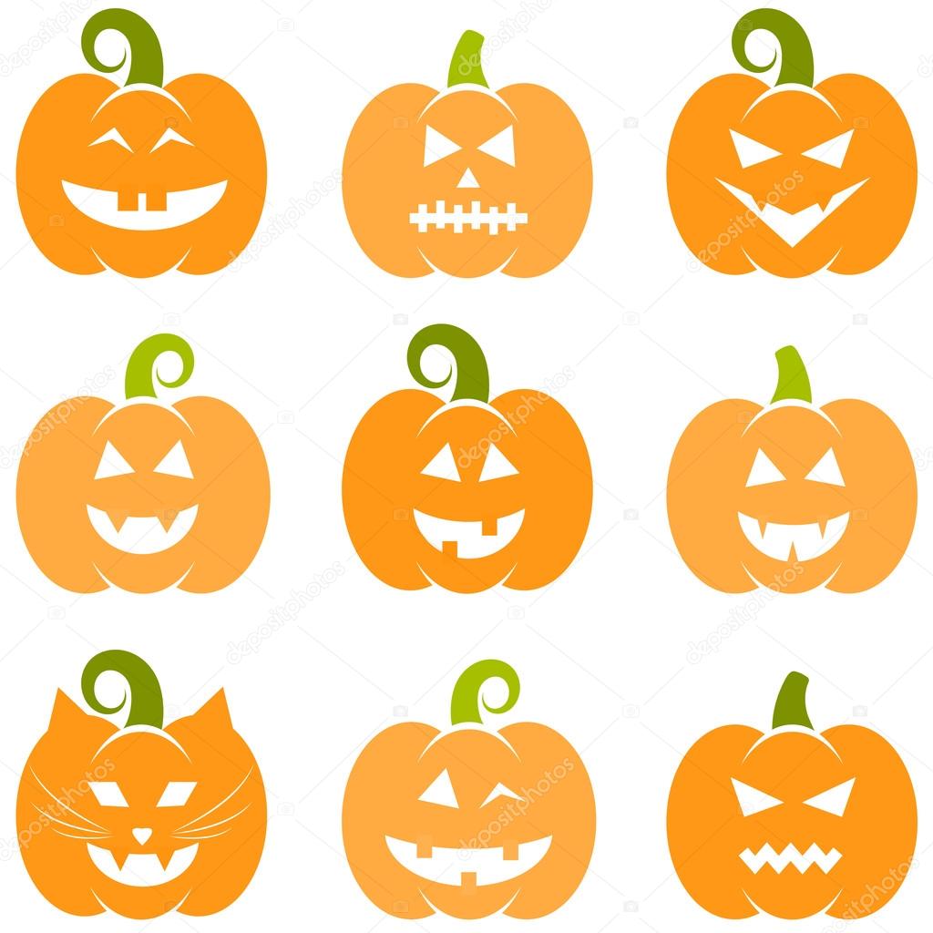 Set of Halloween pumpkins isolated on white
