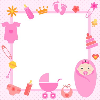 Bebek kız elemanları ile Pink Çerçeve