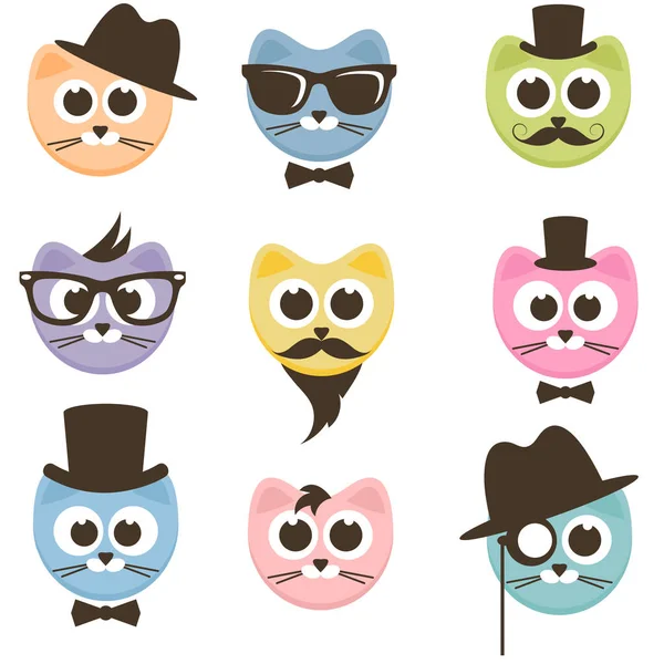 Conjunto de dibujos animados hipster gatos — Vector de stock