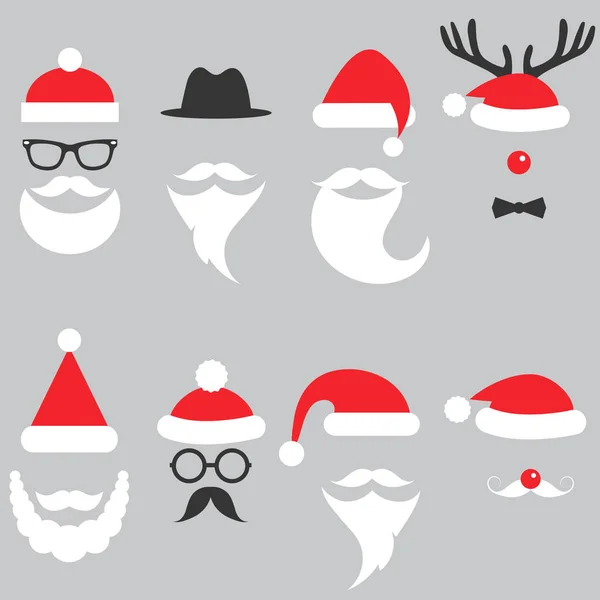 サンタ帽子、髭およびひげ — ストックベクタ