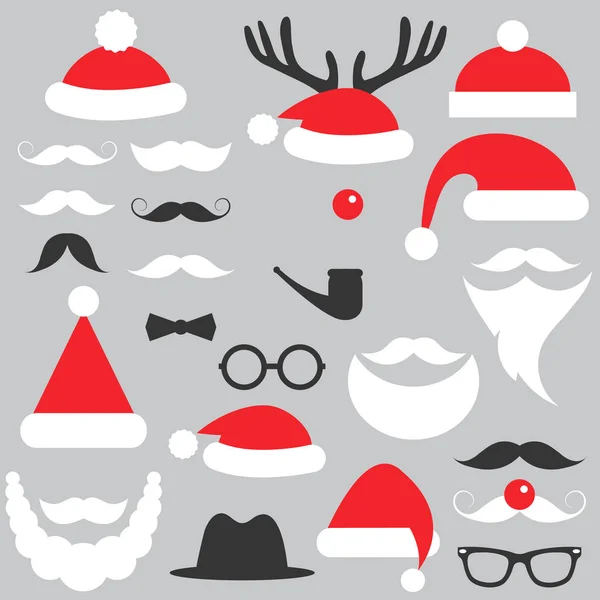 Papai Noel chapéus, barba e bigode conjunto —  Vetores de Stock