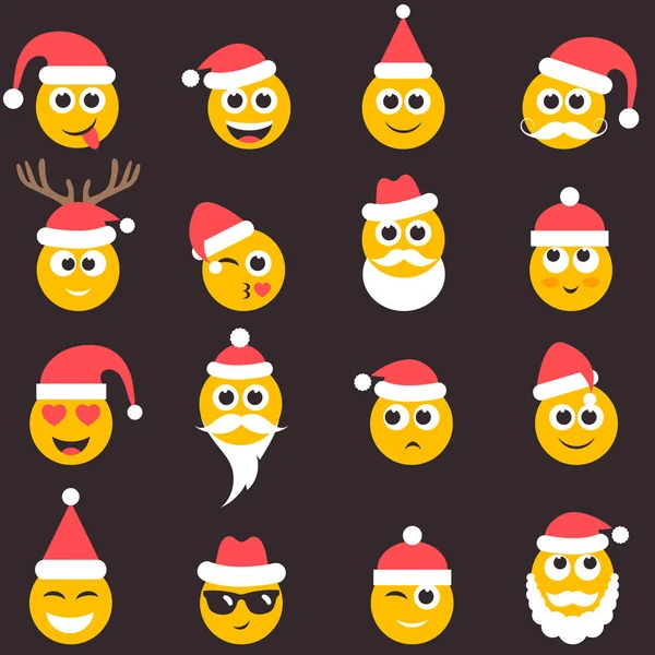 크리스마스 산타 모자와 감정적인 얼굴 아이콘 — 스톡 벡터