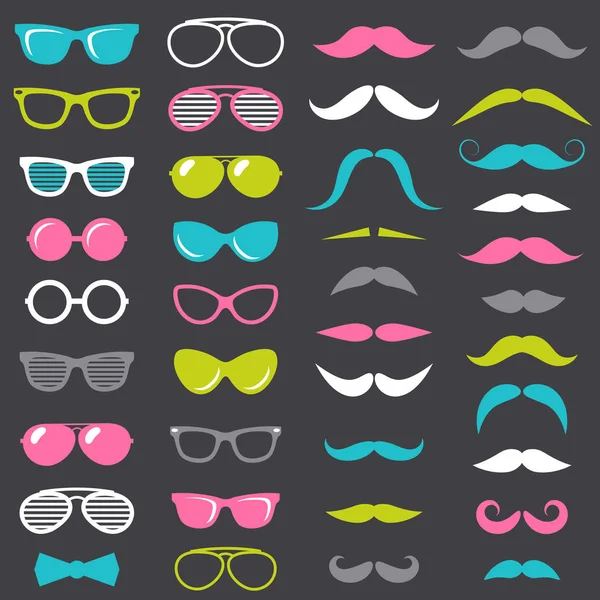 Hipster mustasch och glas set — Stock vektor