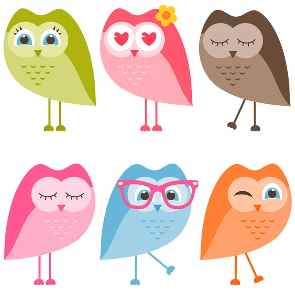 フクロウと白で隔離 owlets のセット — ストックベクタ