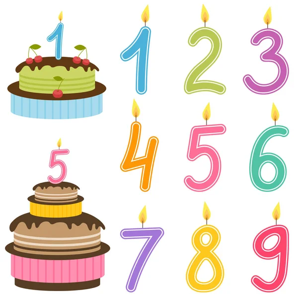 Κερί γενέθλια αριθμούς με τούρτα γενεθλίων — Διανυσματικό Αρχείο