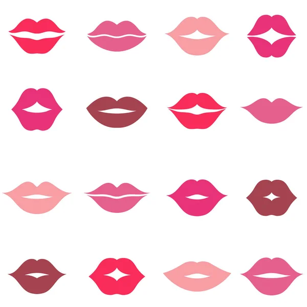 Conjunto de iconos de labios de mujeres rosas y rojas aislados en blanco — Vector de stock