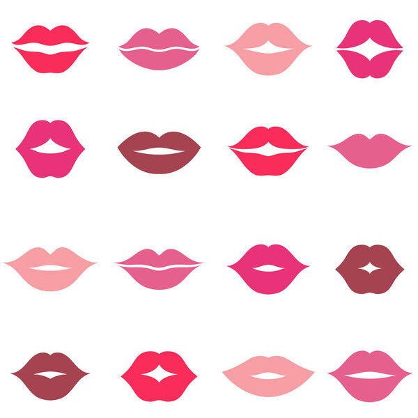 Набор розовых и красных женщин губы иконы изолированы на белом
