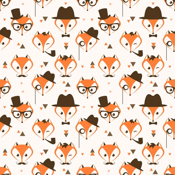 Vzorek s roztomilý bokovky lišky a trojúhelníky — Stockový vektor