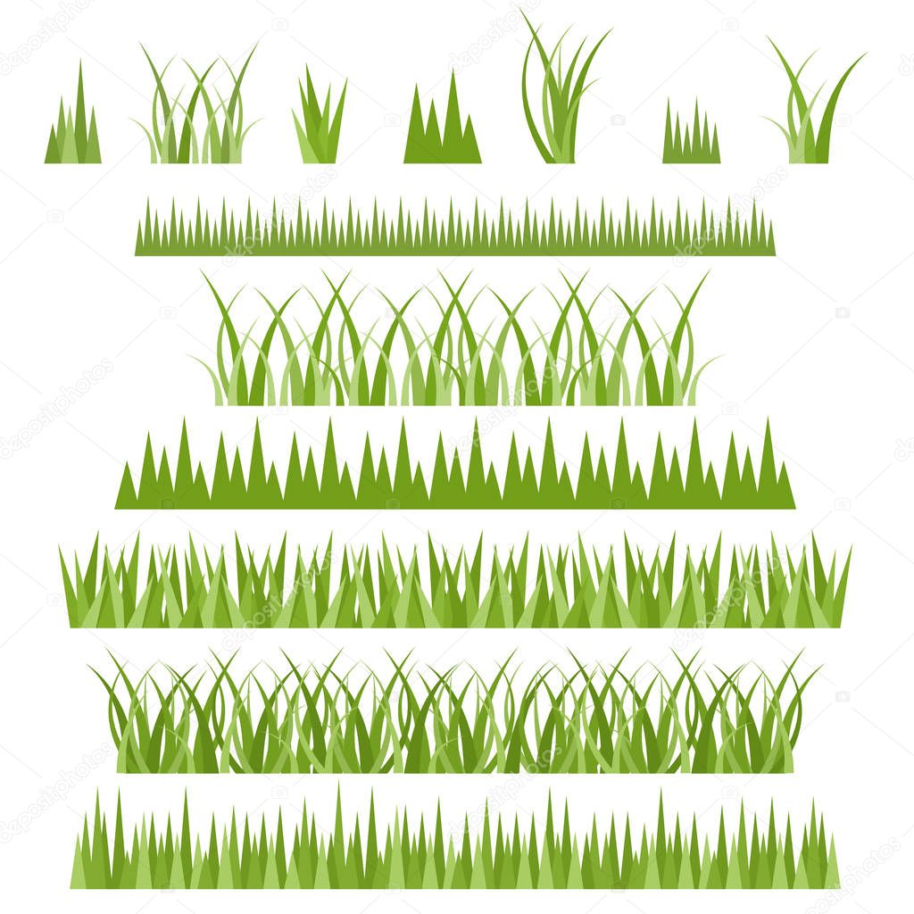 Green grass set isolated on white background