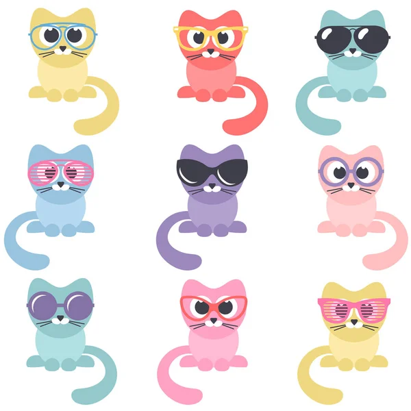 Conjunto de gatos coloridos aislados sobre fondo blanco — Vector de stock