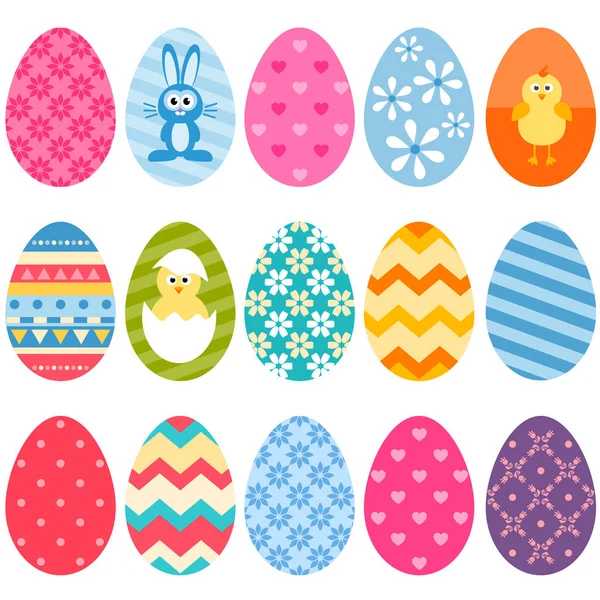 Tizenöt színes húsvéti tojás ikonok — Stock Vector