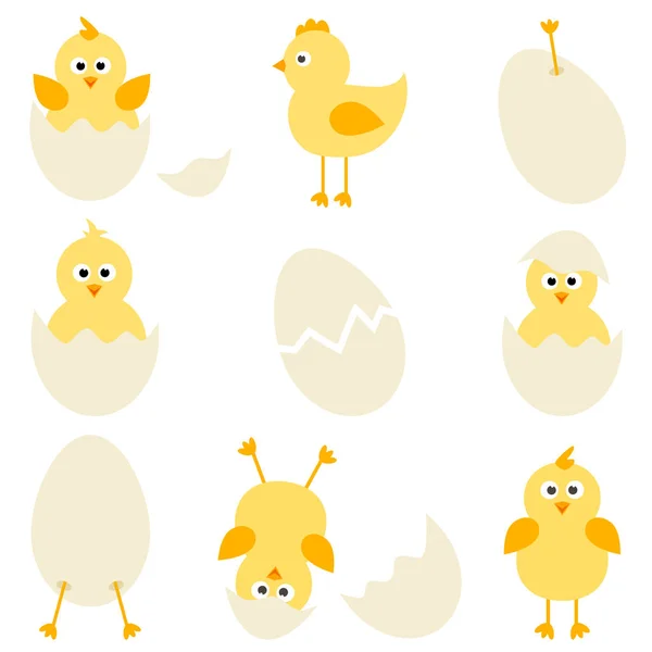 Set di polli dei cartoni animati per il design pasquale — Vettoriale Stock