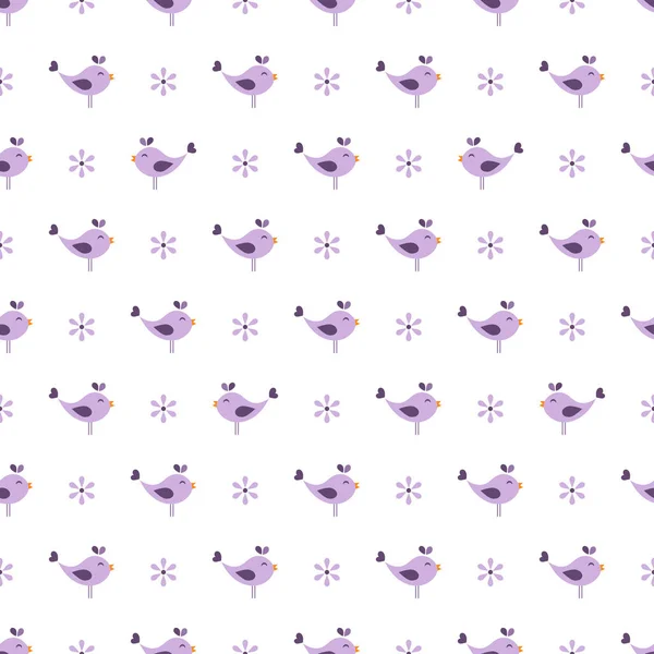 鳥や花とのシームレスなパターン — ストックベクタ