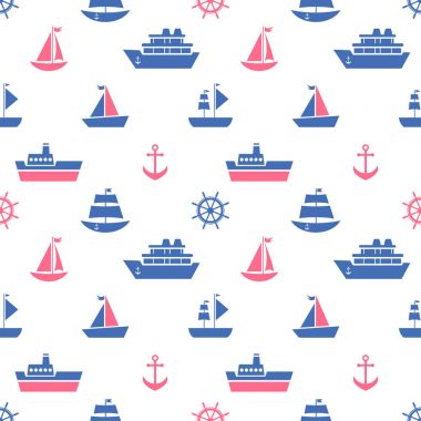 Mavi ve kırmızı deniz taşıma simgeleri ile Seamless Modeli