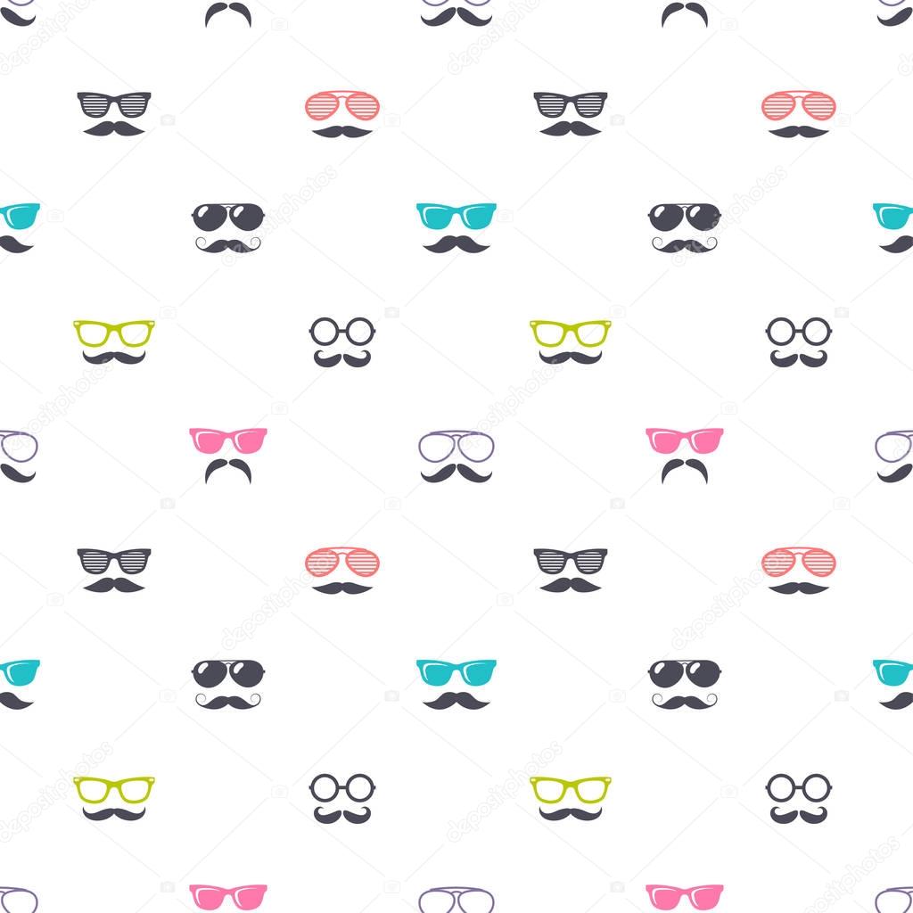pattern with colorful glasses and mustache