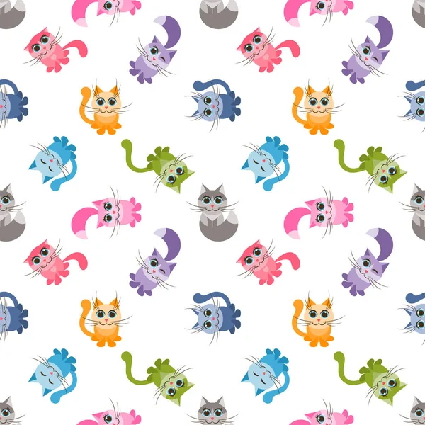 Patrón sin costuras con lindos gatos de dibujos animados coloridos — Archivo Imágenes Vectoriales
