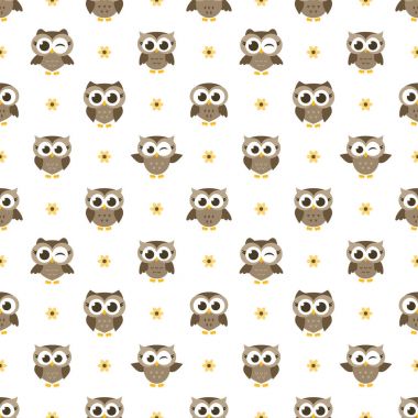 kahverengi baykuşlar ve çiçekler ile Seamless Modeli