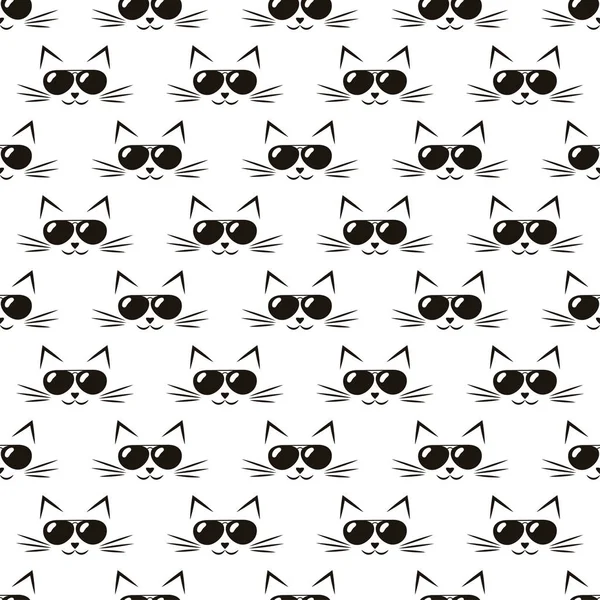 Motif avec des chats mignons avec des lunettes de soleil noires — Image vectorielle