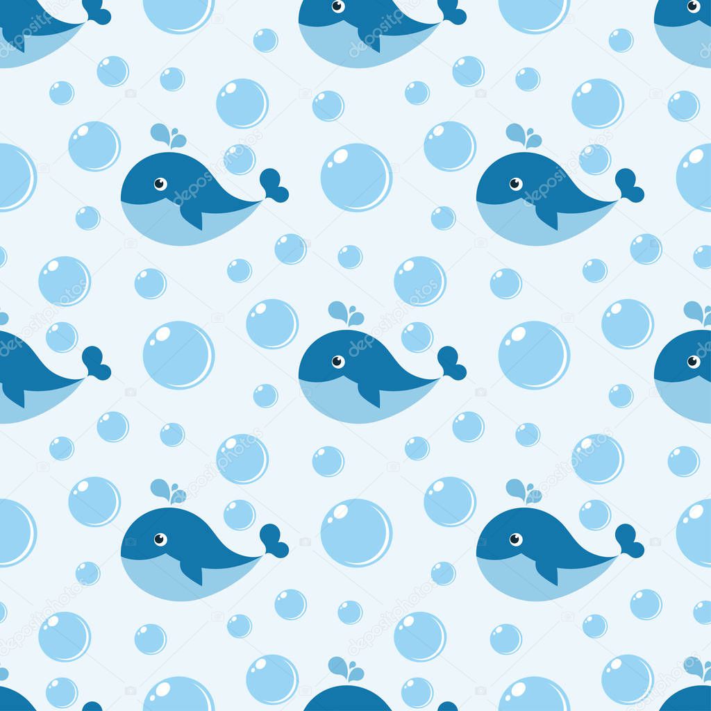 seamless pattern with cute blue whale