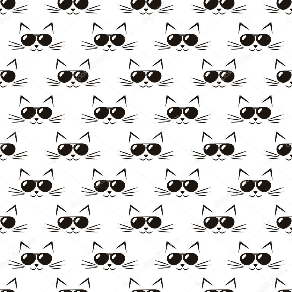 pattern with cute cats with black sunglasses