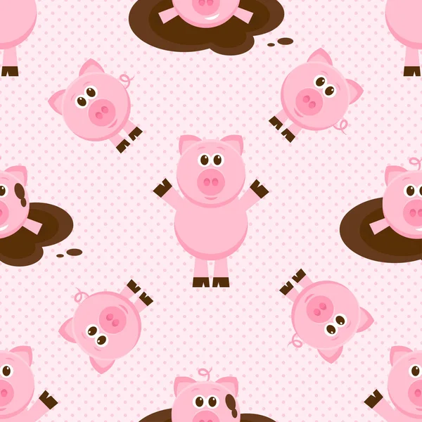 Patrón sin costuras con lindos cerdos de dibujos animados de color rosa — Archivo Imágenes Vectoriales