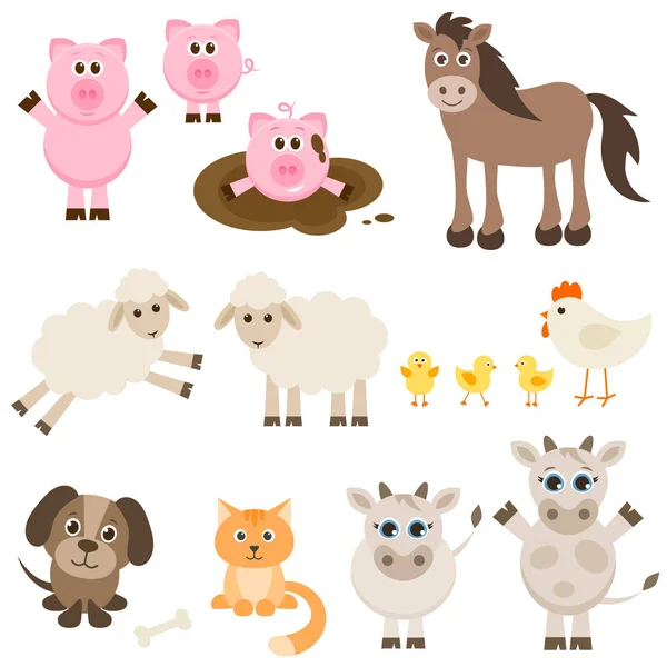 Ensemble de différents animaux de ferme — Image vectorielle
