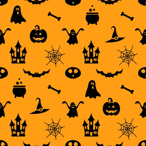 Naadloze patroon met zwarte Halloween iconen — Stockvector