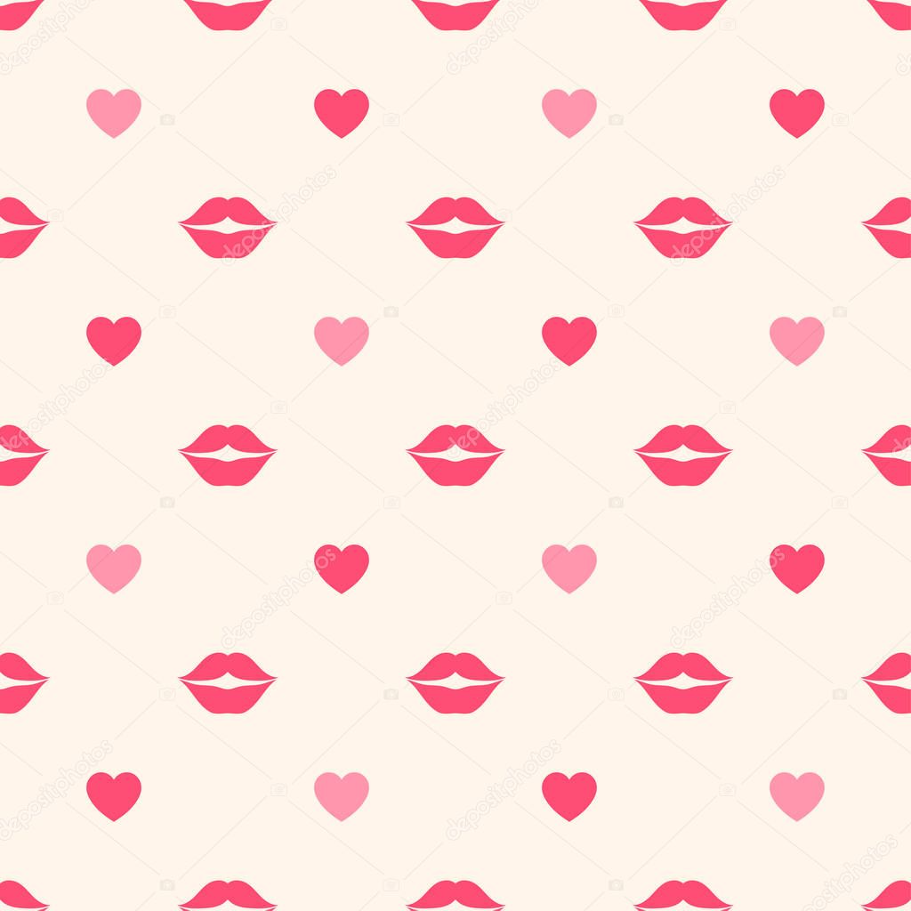 seamless pattern with red lips and hearts