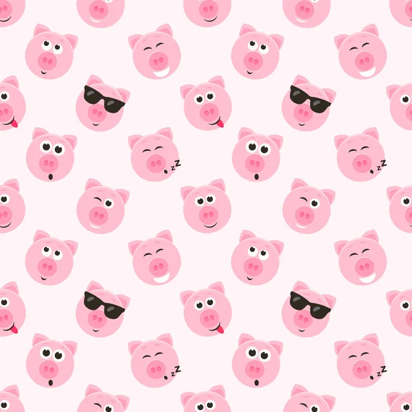 Motif sans couture avec des visages de porc rose mignon — Image vectorielle