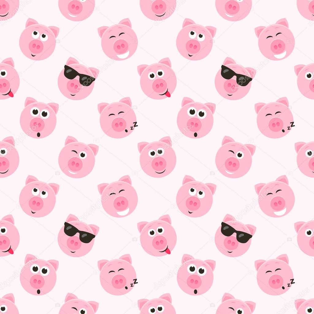 seamless pattern with cute pink pig faces