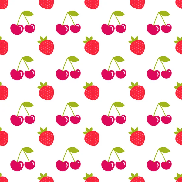 无缝模式与草莓和樱桃 — 图库矢量图片
