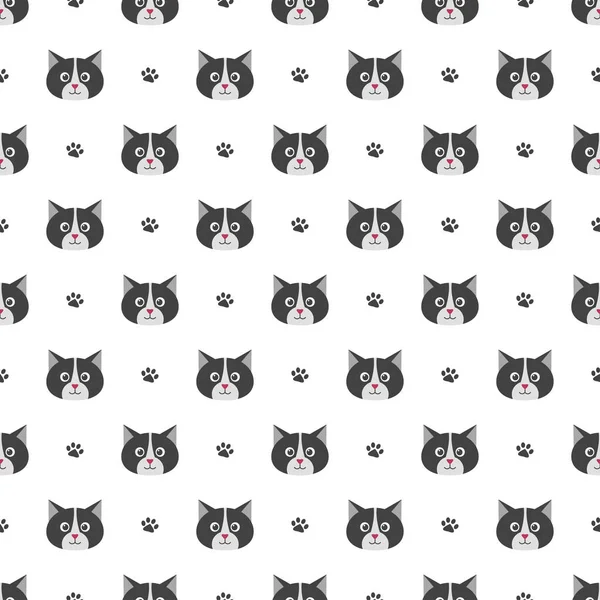 Seamless pattern with cute cats and footprints — Stock Vector