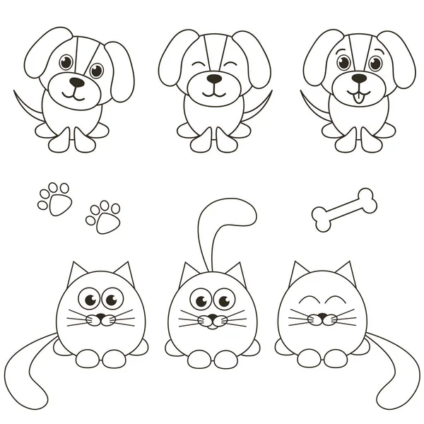 Iconos de gato y perro aislados en blanco — Vector de stock