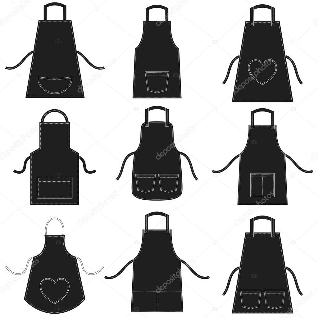 black apron set isolated on white