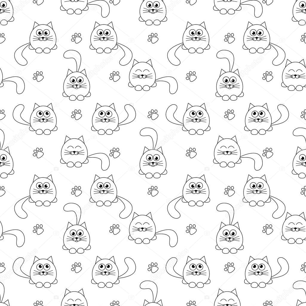 seamless pattern with cute cats and footprints