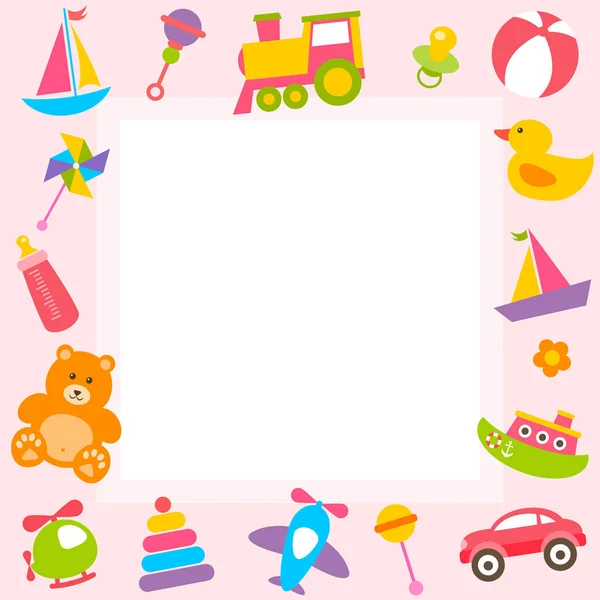 框架与可爱色彩鲜艳的玩具 — 图库矢量图片