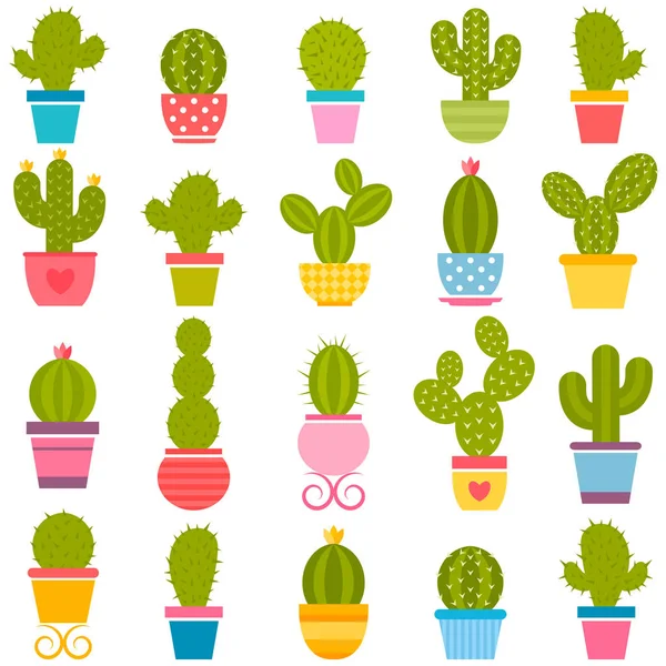 Ensemble de cactus dans les pots — Image vectorielle