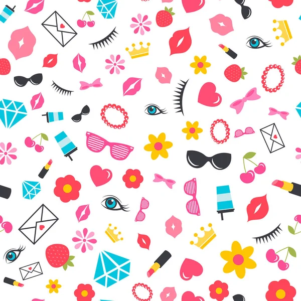 Seamless pattern with stickers for girls — Stock Vector